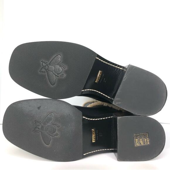 Gucci Shearling Trim Black Leather Knee High Pull On Riding Boots 37 - Picture 9 of 10